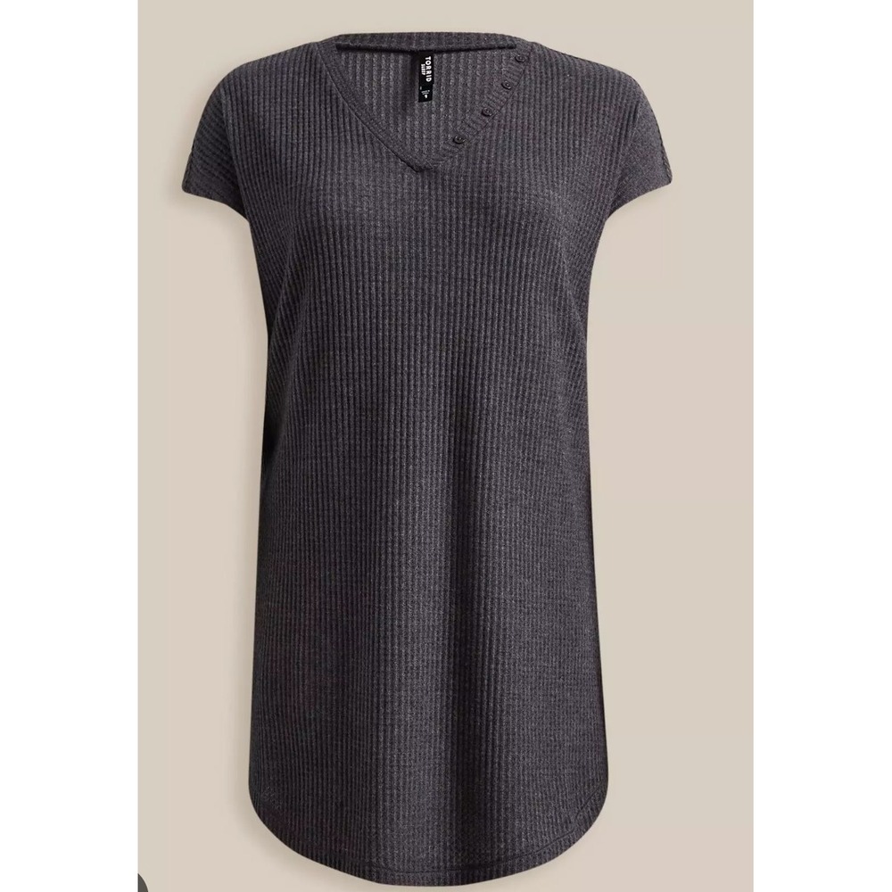 Torrid Sleep Women's 2 Plus Plush Charcoal Waffle Knit V Neck Henley Sleep Dress